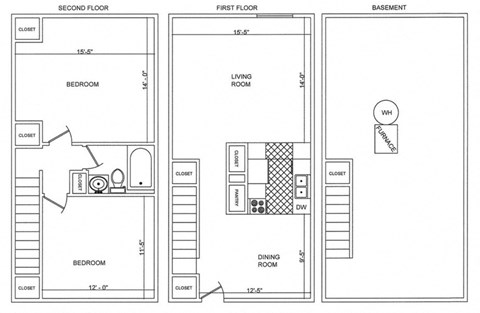 Floor plan for 2 beds, 1 bath, 1010 sqft